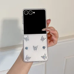 Cute Blue Butterfly Love Pattern Transparent Shockproof Case, Clear PC Cover - Galaxy Z Flip7 FE (Clear)