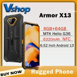 Ulefone Armor X13 6GB+64GB IP68/IP69K Rugged Global Version 6.52 inch Android 13 MTK Helio G36 NFC Unlock Cellphon