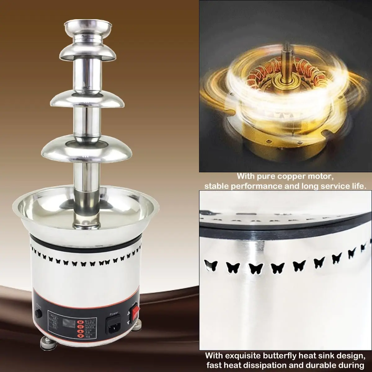 10V 4 Tier Electric Chocolate Fondue Fountain Machine for Wedding Company Birthday Party, Stainless Steel Chocolate F