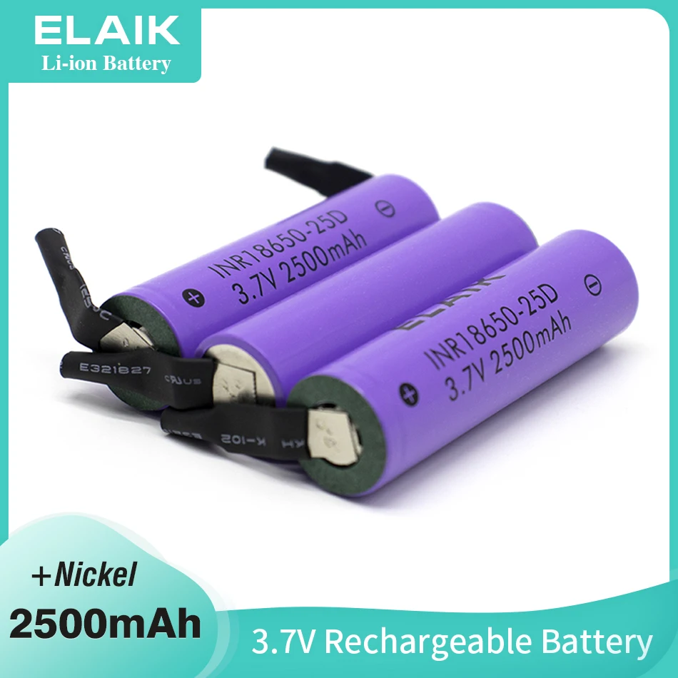 

ELAIK 3PCS INR18650 Rechargeable lithium battery 3.7V 2500mAh power battery Stable performance 20A battery 25D- Nickel plate