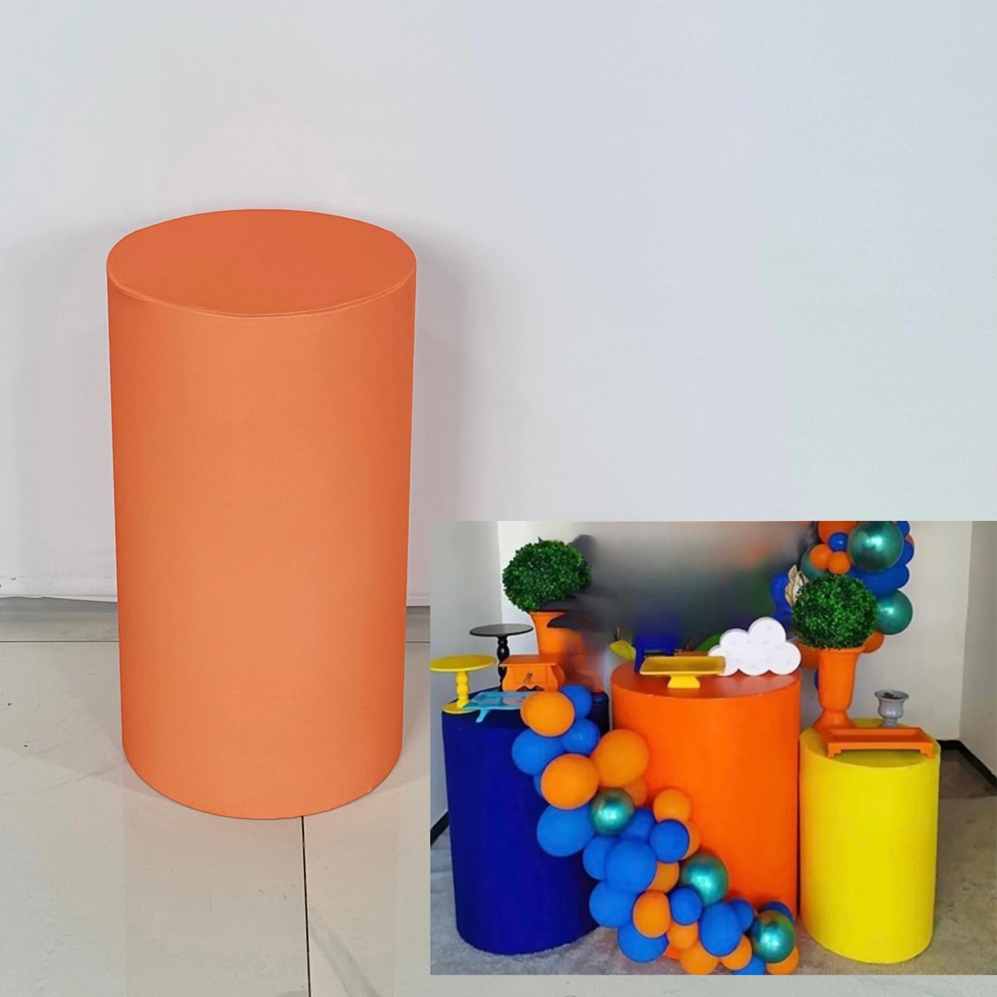 

Оранжевая однотонная крышка цилиндра для дней рождения, реквизит для украшения свадьбы и детского праздника, эластичная ткань