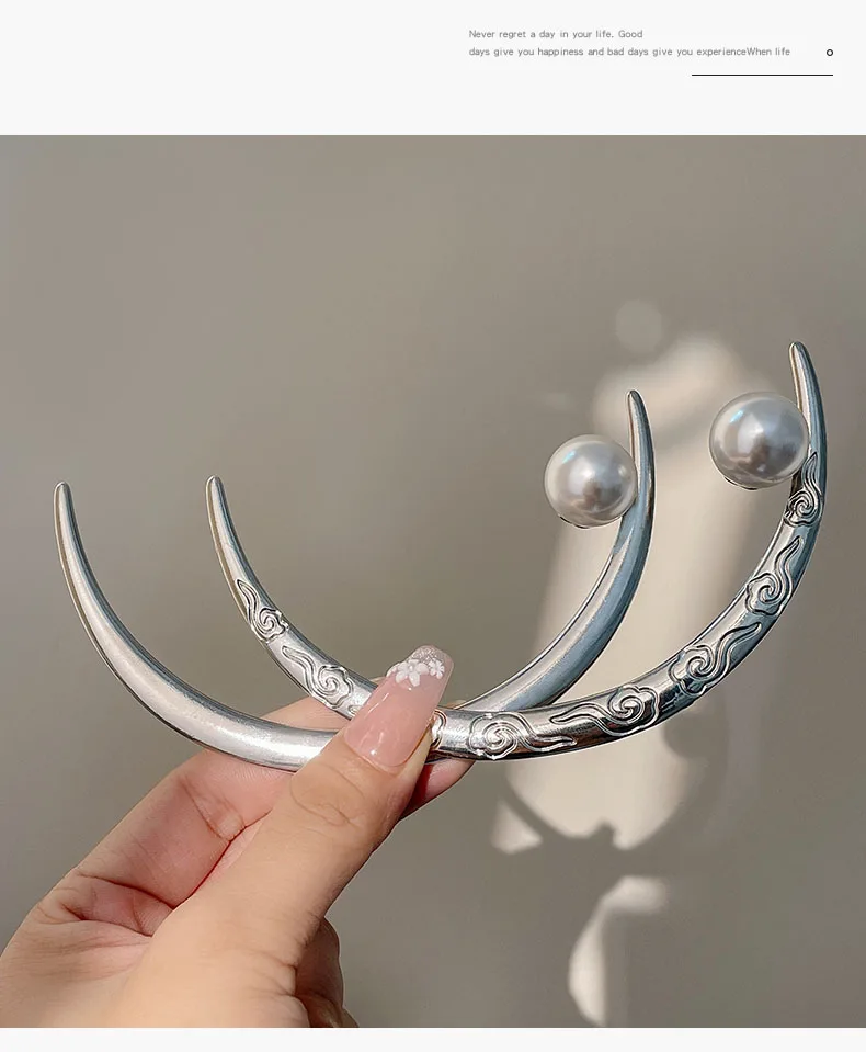 Neue Frauen Haar Gabeln Alte Stil Haar Ornament Haar Stick Silber Legierung Mond Halbkreis Förmigen Haar Schmuck Zubehör Haarnadel – Detail 7