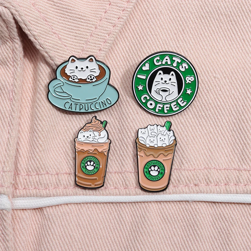 Cartoon Katze Milch Tee Tasse Emaille Pins Benutzerdefinierte Nette Kätzchen Dekorative Broschen Ich Liebe Katzen Pins Revers Hemd Abzeichen Schmuck Zubehör – Detail 6