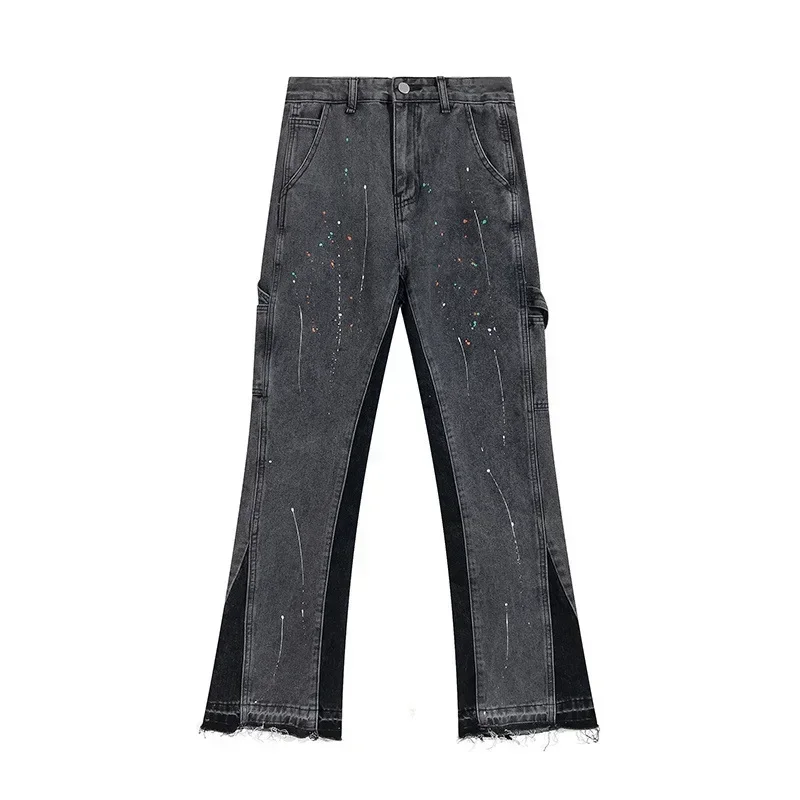 Spliced washed jeans Y2K retro men's high street spotted pants slightly tattered casual pants casual hip-hop high street 3
