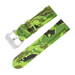 Premium Silicone Sport Watch Band - Waterproof Rubber Strap - 20mm (CamLgreen silver)