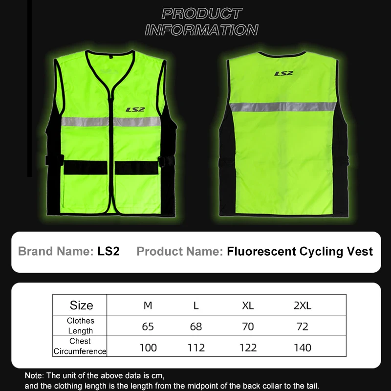 LS2 Original Motorcycle Reflective Vest Men Women Breathable Fluorescent Motorcycle Jacket Work Wear High Visibility Safety Vest