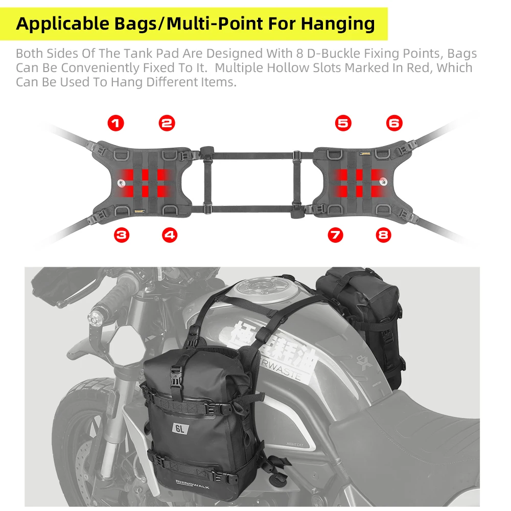 Borsa Paraurti Moto Rhinowalk 6L Impermeabile - Borsa Laterale Con Sistema MOLLE, Nero - Foto 5