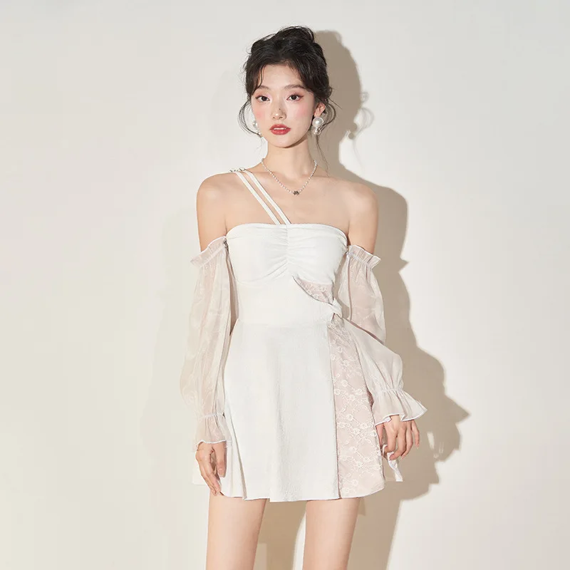 

South Korea One Piece Fashion Swimwear Women's Conservative Skirt Style Small Chest Casual Coverup Show Thin Hot Spring Suit