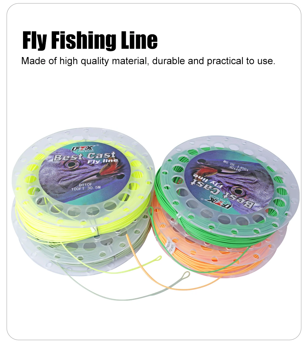 FTK 100FT/30,5M Gewicht Vorwärts Fliegenschnur Innere geflochtene PE-Schnur Außerhalb PVC WF4F-WF8F Sinkende Fliegenfischschnur mit oberer Spitze – Detail 5