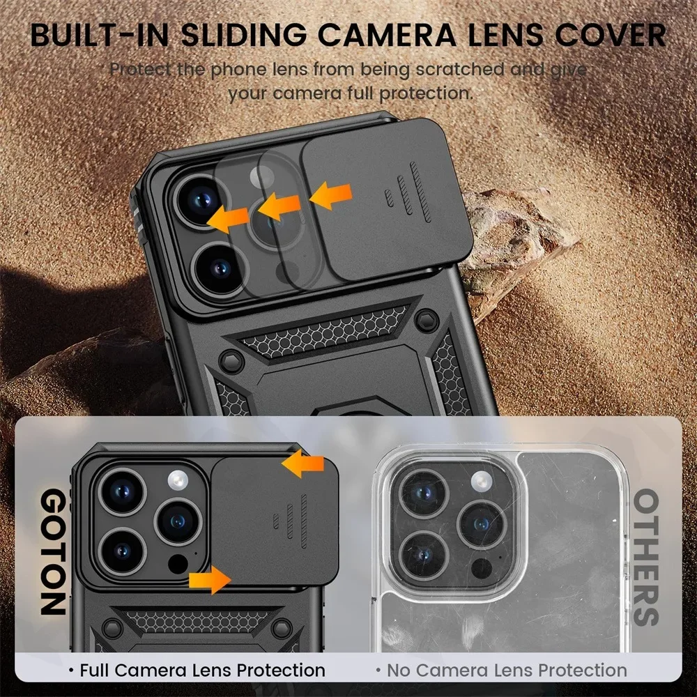 Rugged Kickstand Case with Slide Camera Protection and Drop Shockproof Design