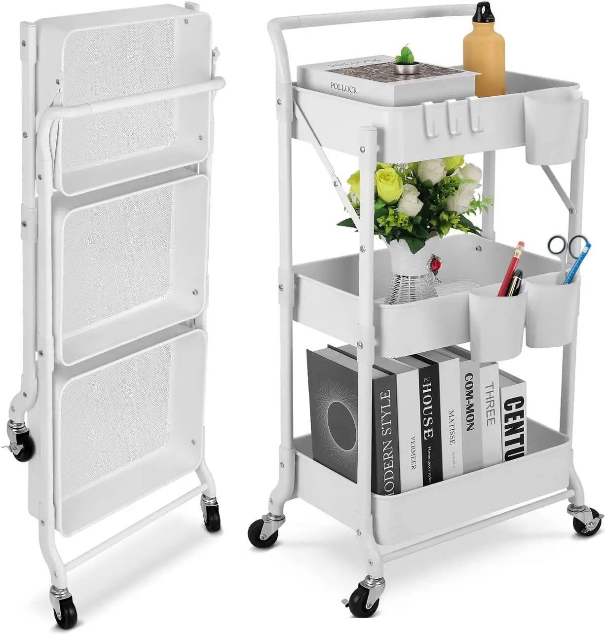 3-tier-metal-utility-rolling-cart-folding-mobile-multi-function-storage-trolley-organizer-cart-for-home-library-office-white