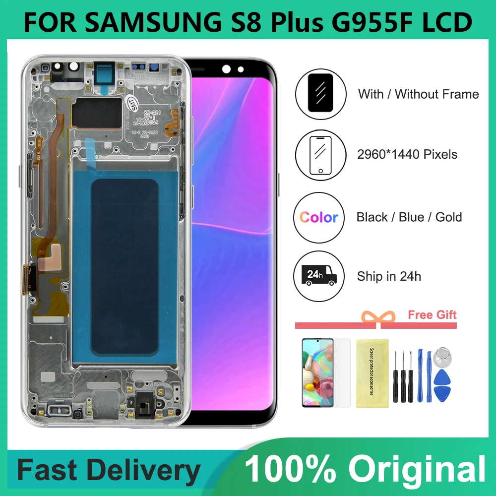 

100% Tested Original 6.2" For Samsung Galaxy S8 plus LCD Display Touch panel Digitizer G955FD G955F G955 Lcd Screen With Frame