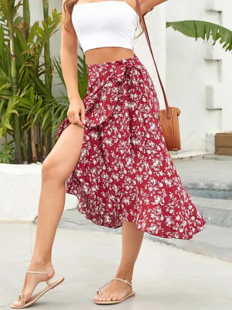 Lace-Up skirt with floral print