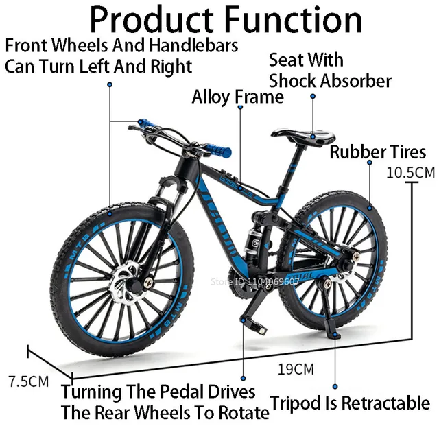 1:8 Scale Off-road Mountain Bike Model Miniature Toys Alloy Diecast Shock Absorption Doodle Road Racing Bicycles Kids Gifts 3