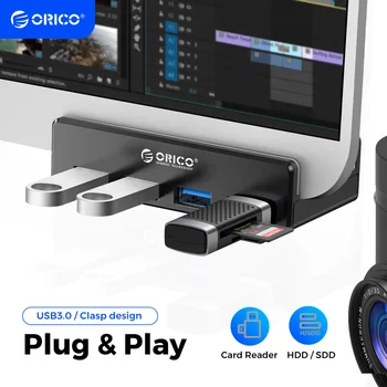 ORICO USB 3.0 클립형 알루미늄 허브, 데스크탑 노트북용 클립 범위, 사진 작가 브이로그용 150cm 날짜 케이블 포함, 10-32mm, 4 포트