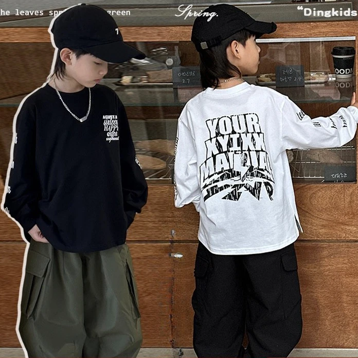 Children Clothing Boys Long Sleeve Base Shirt 2024 Spring New Fashionable T-shirt Casual Fashionable Casual Simple T-shirt 4-14Y image