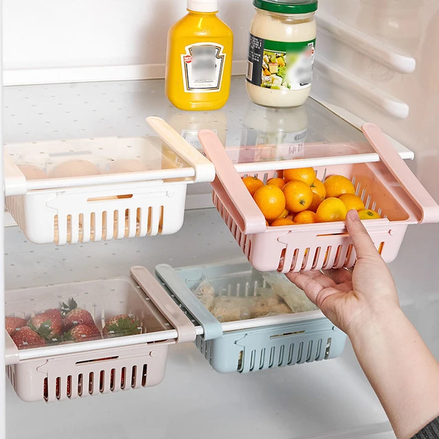 Adjustable Kitchen Fridge Storage Rack Home Organizer Food Container  Refrigerator Drawer Storage Boxes Rack Retractable Shelf