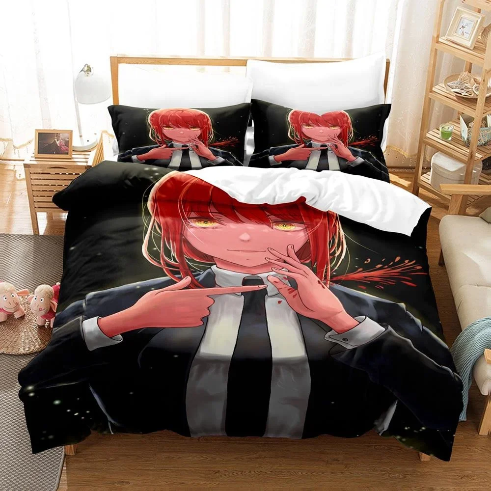 3D Print Anime Chainsaw Man Makima Bedding Set,Duvet Cover Bed Set Quilt Cover Pillowcase,King Queen Twin Size Boys Girls Adults