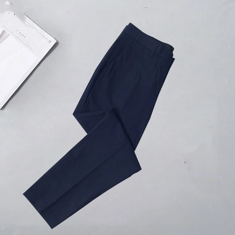 Men's 2024 Summer New Solid Color Trousers Business Casual Spliced Pockets Button Zipper High Waisted Slim Straight Suit Pants