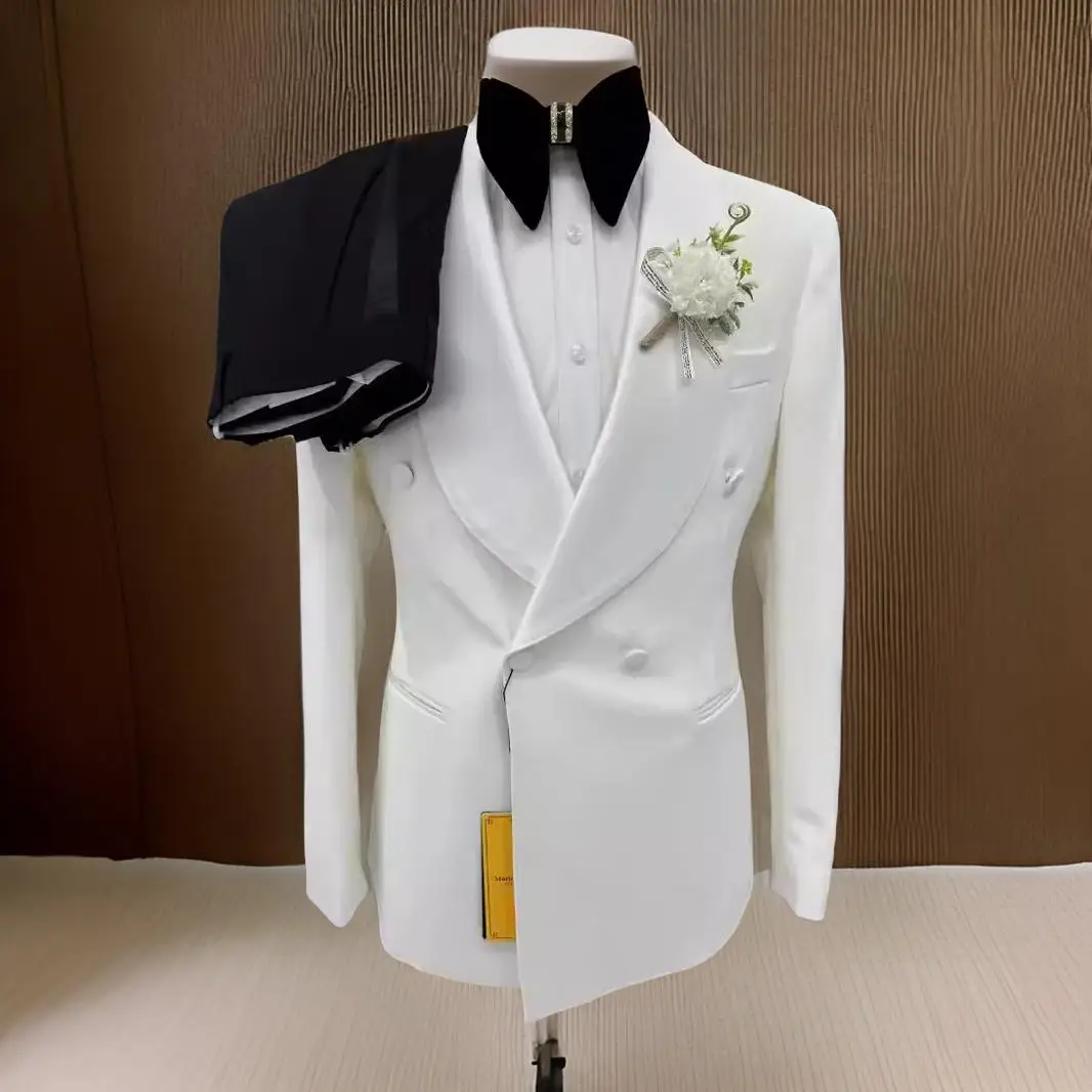 Double Breasted Wedding Men Suits for Groom Tuxedo 2 Pcs Shawl Lapel Slim Fit Male Suit Jacket with Pants