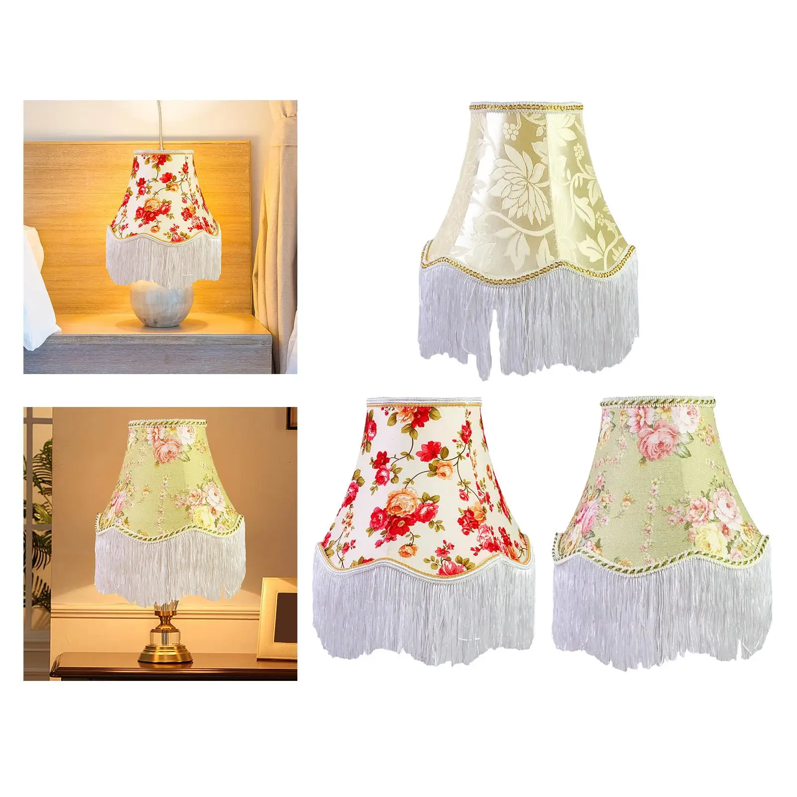 European Lampshade Lamp Shade with Fringe Retro Fabric Lampshade Tassel Lamp Cover for Home Cafe Living Room Hotel Decoration