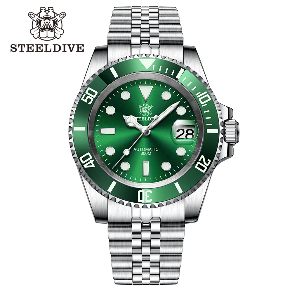 STEELDIVE SD1953 Black Dial Green Ceramic Bezel NH35 Automatic Watch 300M Waterproof Sapphire Glass Men Dive Watches