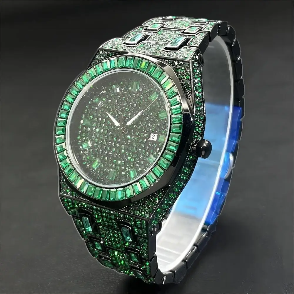MISSFOX Watches For Men Classic Green Date Waterproof Male Quartz Reloj Fashion Luxury Stainless Steel Diamond Men's Wristwatch 2