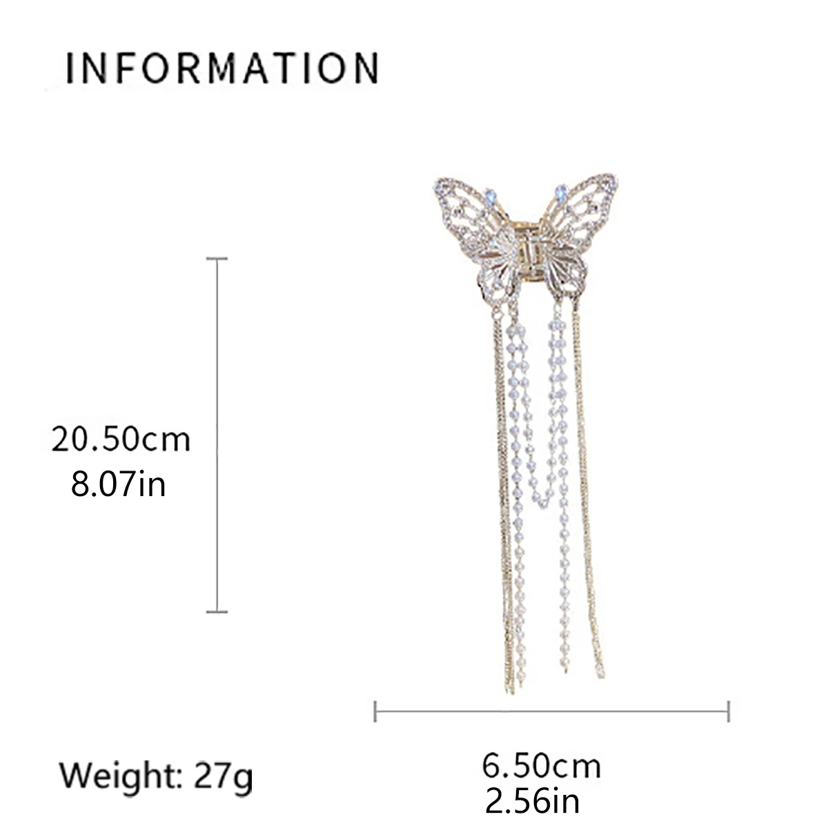 Hair Clip Super Fairy Butterfly Tassel Hollow Pearl Rhinestone Back Of The Head Shark Clip Temperament Headgear Gifts