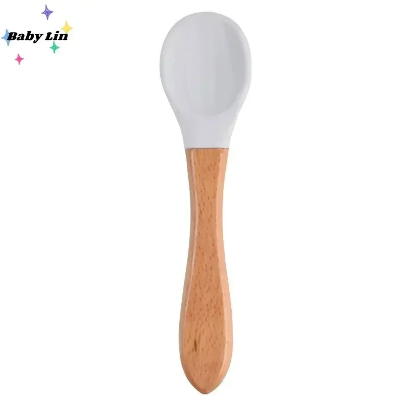 Baby Soft Silicone Spoon Candy Color Safety Baby&lsquo; Learning Wood &lsquo;Spoon Non-Slip Spoon&rsquo; Children Kids Boy Girl Food Feeding Tools