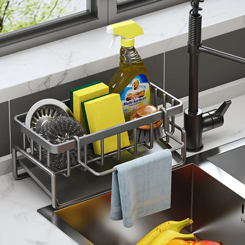 1pc Kitchen and household drain rack, wall mounted multifunctional drain rack, new multi-layer carbon steel cloth storage rack