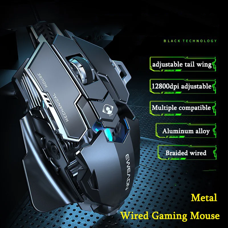 

Mechanical Metal Gaming Mouse Wired Ergonomic RGB Backlit Game Mouse 12800 DPI Optical USB Mause Computer Mouse For Desktop PC