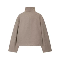 European and American 2025 Winter New Women's Loose and Casual Style Simple Long Sleeve Buckle Stand up Collar Coat - Image 3