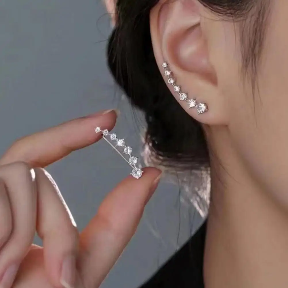 1 Pair Women Earrings Non-pierced Ear Clips Rhinestone Decor Anti-slip Bride Earrings Party Cocktail Banquet Ear Jewelry