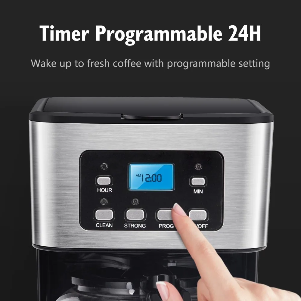 2025 Taylor Swoden 12-Cup Programmable Coffee Maker, Regular & Strong Brew Drip Coffee Machine for Home and Office, Glass Carafe 2