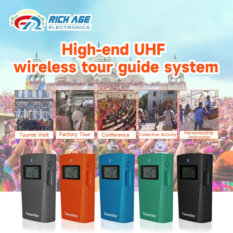 

RICH AGE Wireless Transmitter Receiver For Tour Guide System 99 Channel Traveling Museum Meeting Factory Church Translation