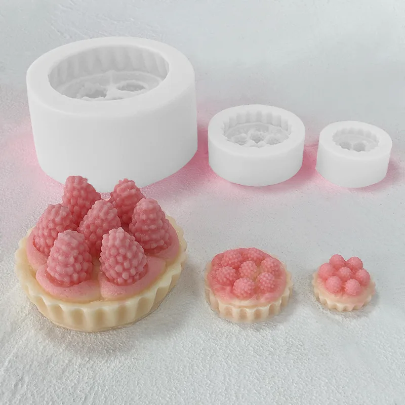3D Strawberry Egg Tart Candle Silicone Mold Birthday Scented Dessert Making Soap Plaster Resin Fondant Cake Mousse Party Gift