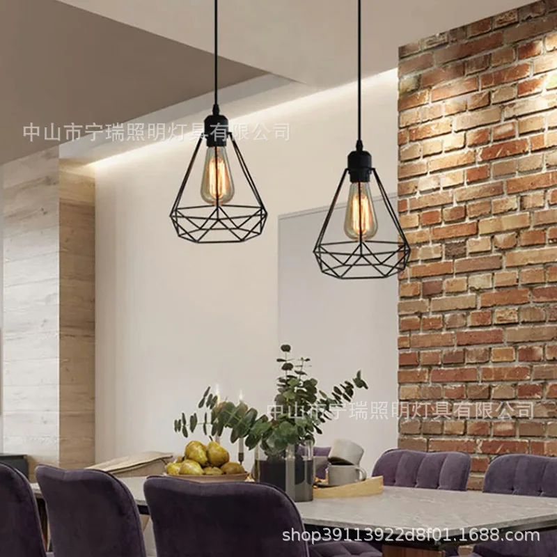 Restaurant chandelier retro iron chandelier led Nordic simple modern personality dining room bar creative diamond lamp 4