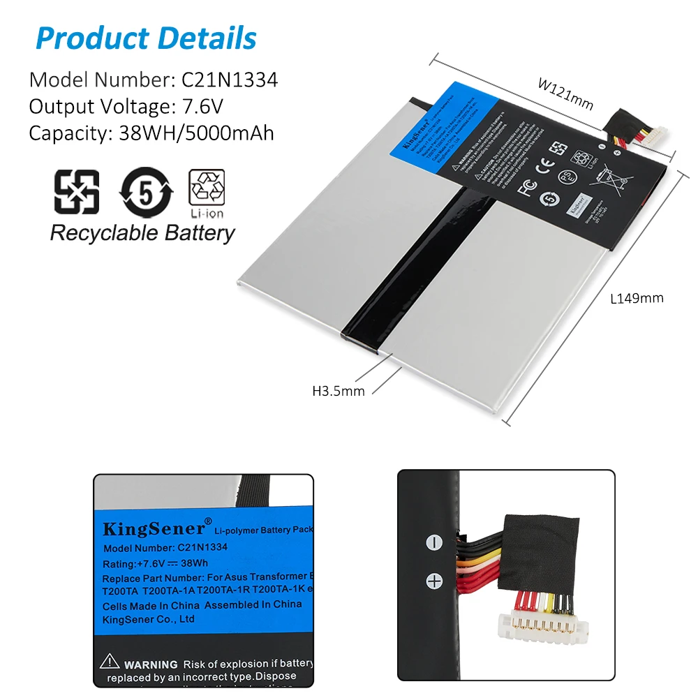 Kingsener C21n1334 Bateria do Portátil para Asus Transformador Livro T200ta T200ta1a T200ta-1k T200ta-1r 200ta-c1-bl Tablet pc 7.6v 38wh - Imagem 3