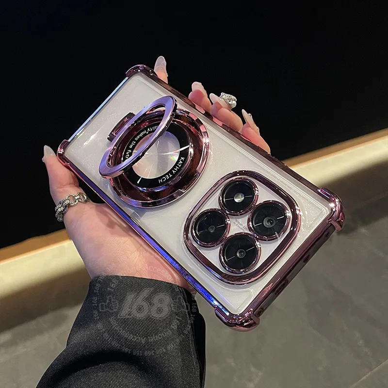 Fashion Magnetic Stand Transparent Airbag Lens Protection Shockproof Silicone Case
