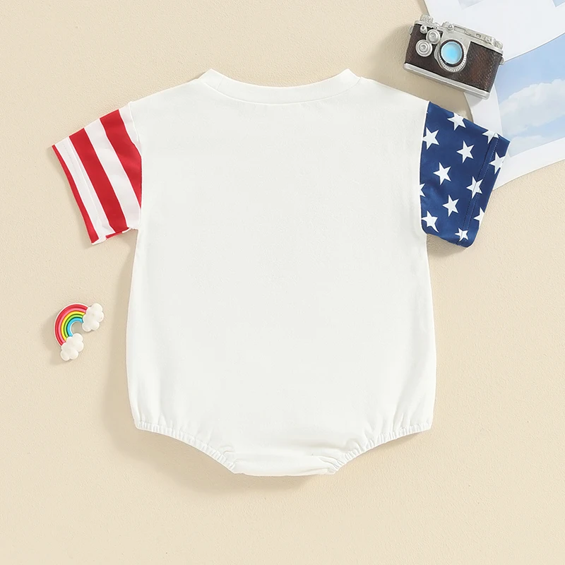 Citgeett Summer Independence Day Infant Baby Boys Girls Short Sleeve Letters Star Stripes Bodysuit Festival Clothes