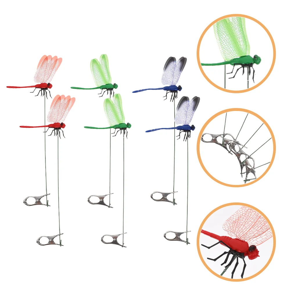 

6 Pcs Simulation Dragonfly Clip Realistic Outdoor Decor Deterrent with Garden Pvc Statue