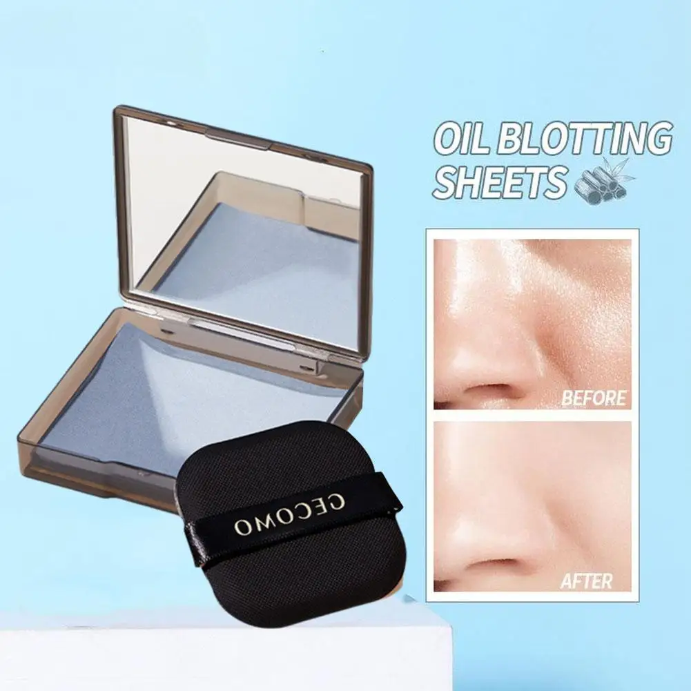 100PC Bamboo Blotting Papers With Mirror&Makeup Puff Refreshing Portables Oil Control Tool Kits Facial Oil Absorbing Sheets Care