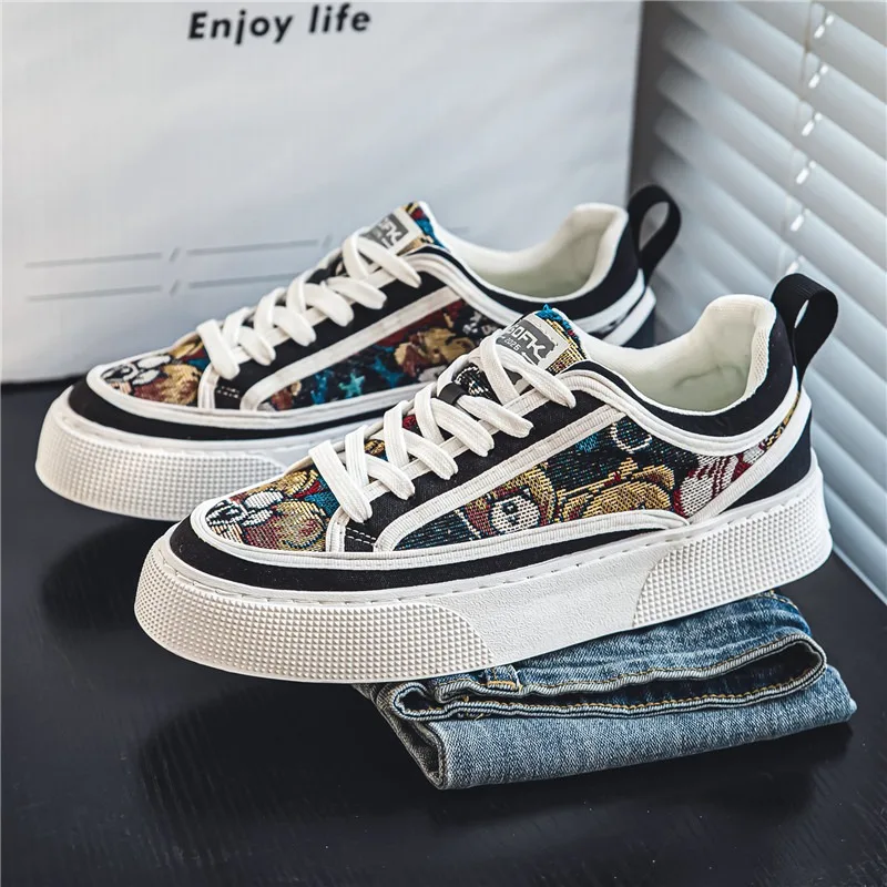 

Кеды мужские с принтом, холщовые кроссовки на платформе, мягкая подошва, Повседневная Уличная обувь, дизайнерские, весна-осень