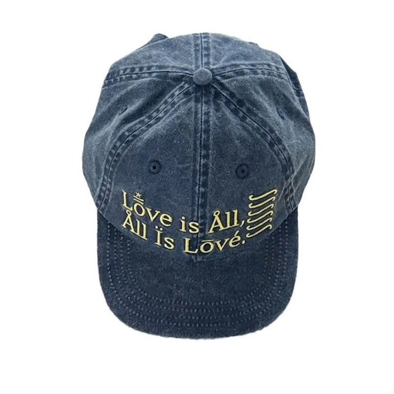 Korean Washed Retro Denim Blue All Is Love Letter Embroidered Flat Edge Cap Men and Women Casual Sunshade Baseball Hat Gorras