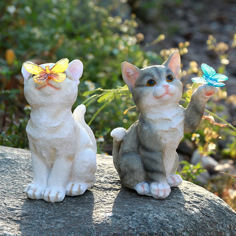 Figurine de chaton en résine multicolore, décoration de jardin