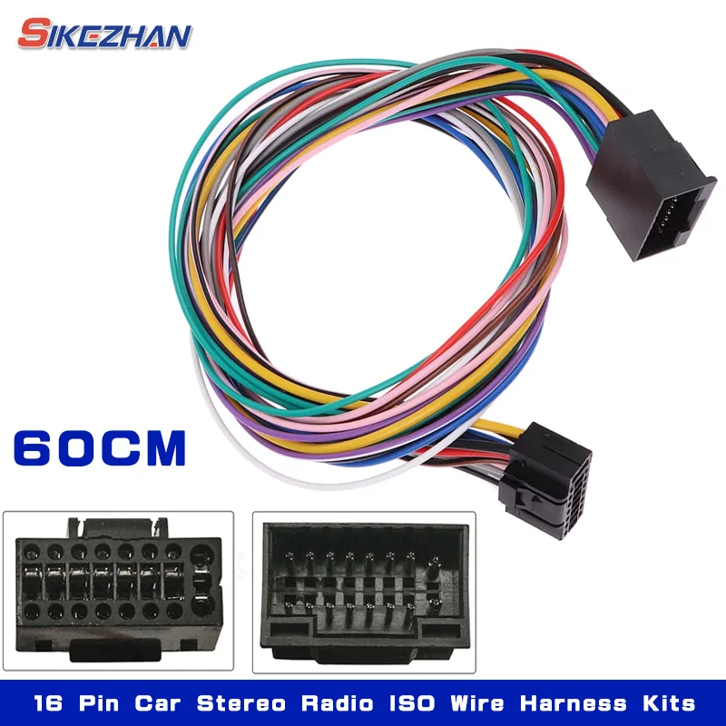 60CM 16 Pin Universal Car Stereo Radio ISO Wire Harness Kits Power Speak ACC Extension 60cm Adapter Cable for Android Player