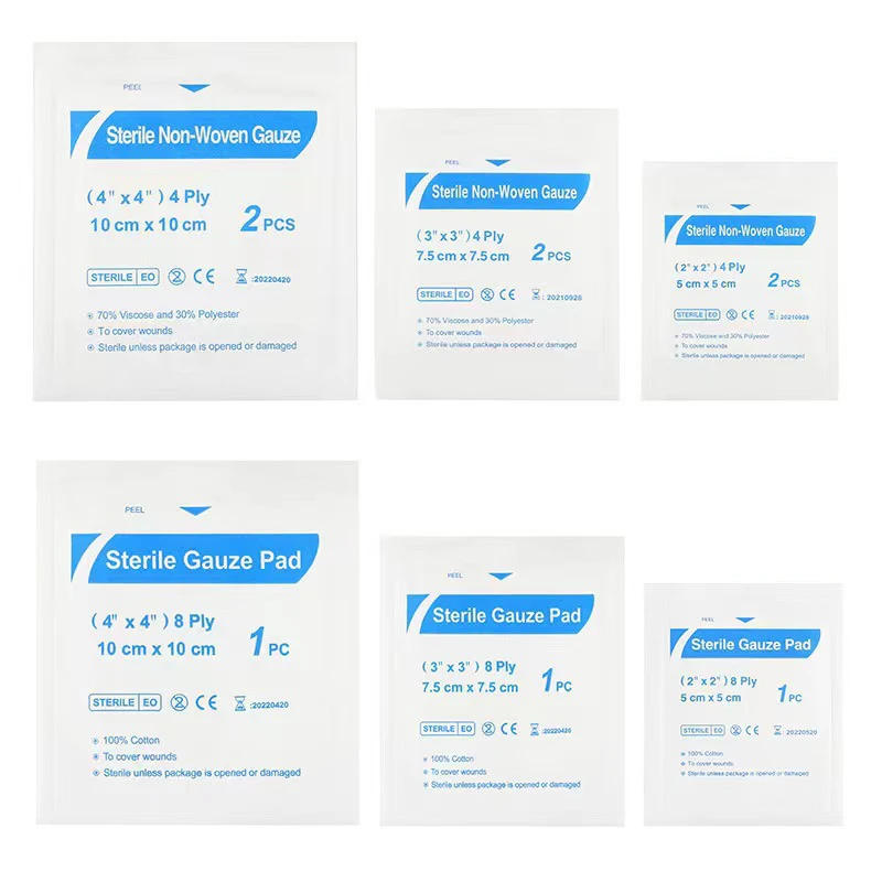 

10pc 7.5x7.5cm/10x10cm Cotton Waterproof Gauze Pad Non-adherent Pad First Aid Kit Wound Dressing Tapes Sterile Medical Gauze Pad