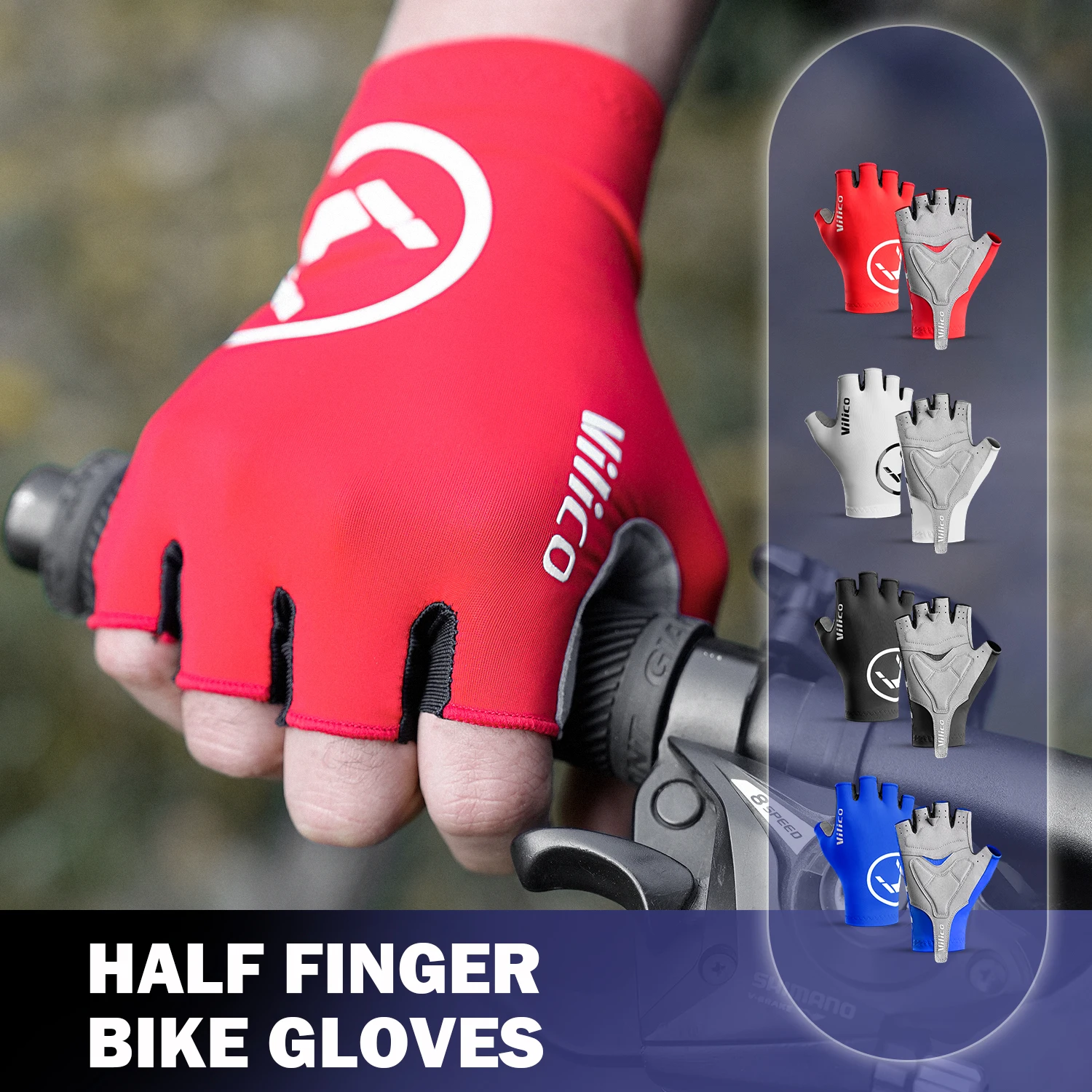 Vilico short bicycle gloves, fingerless gloves, anti slip bicycle microfiber fabric, half finger gloves, suitable for mountain b 3