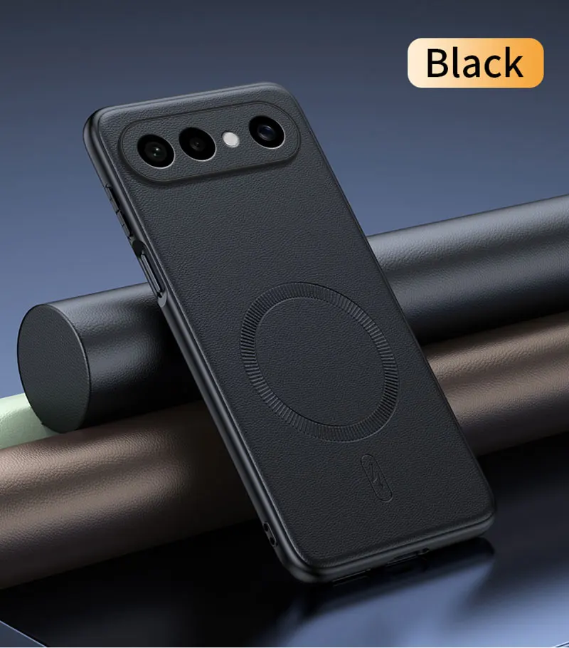 Camera Protection Leather Texture Case with Magnetic Wireless Charging - Slim and Stylish Design