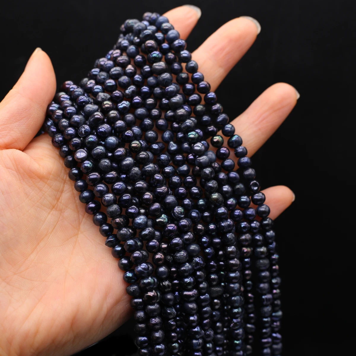 Natürliche Süßwasser schwarze Perlen Perlen flache Form Perle lose Abstand halter Perlen für die Herstellung von DIY Schmuck Halskette Armband 36cm – Detail 6